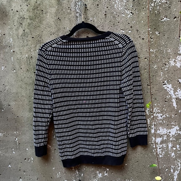 J. Crew Cotton Light Pullover Sweater, 3/4 Sleeves, Black + White, Small - Picture 5 of 11